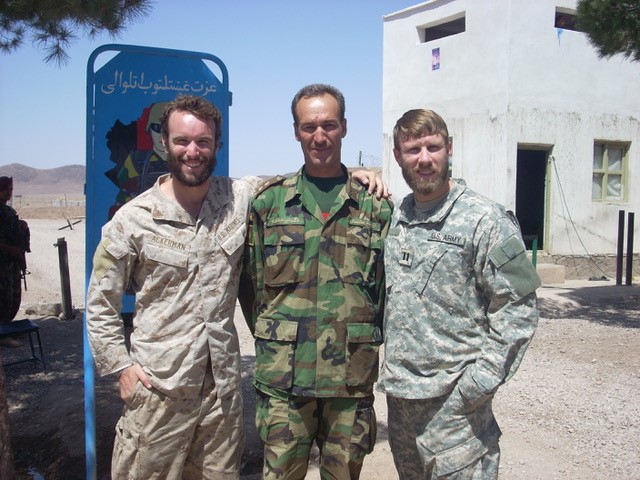 Elliot Ackerman (far left) in Afghanistan in 2008. 