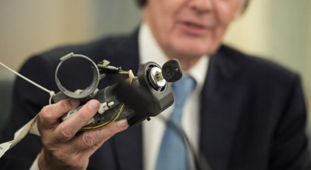 Senator Ed Markey (D-MA) holds up a GM ignition assembly during a hearing of the Senate Commerce, Science and Transportation Committee's Consumer Protection, Product Safety, and Insurance Subcommittee on Capitol Hill July 17, 2014 in Washington, D.C.  