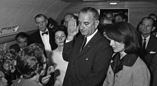 LBJ is sworn in on Air Force One, 1963
